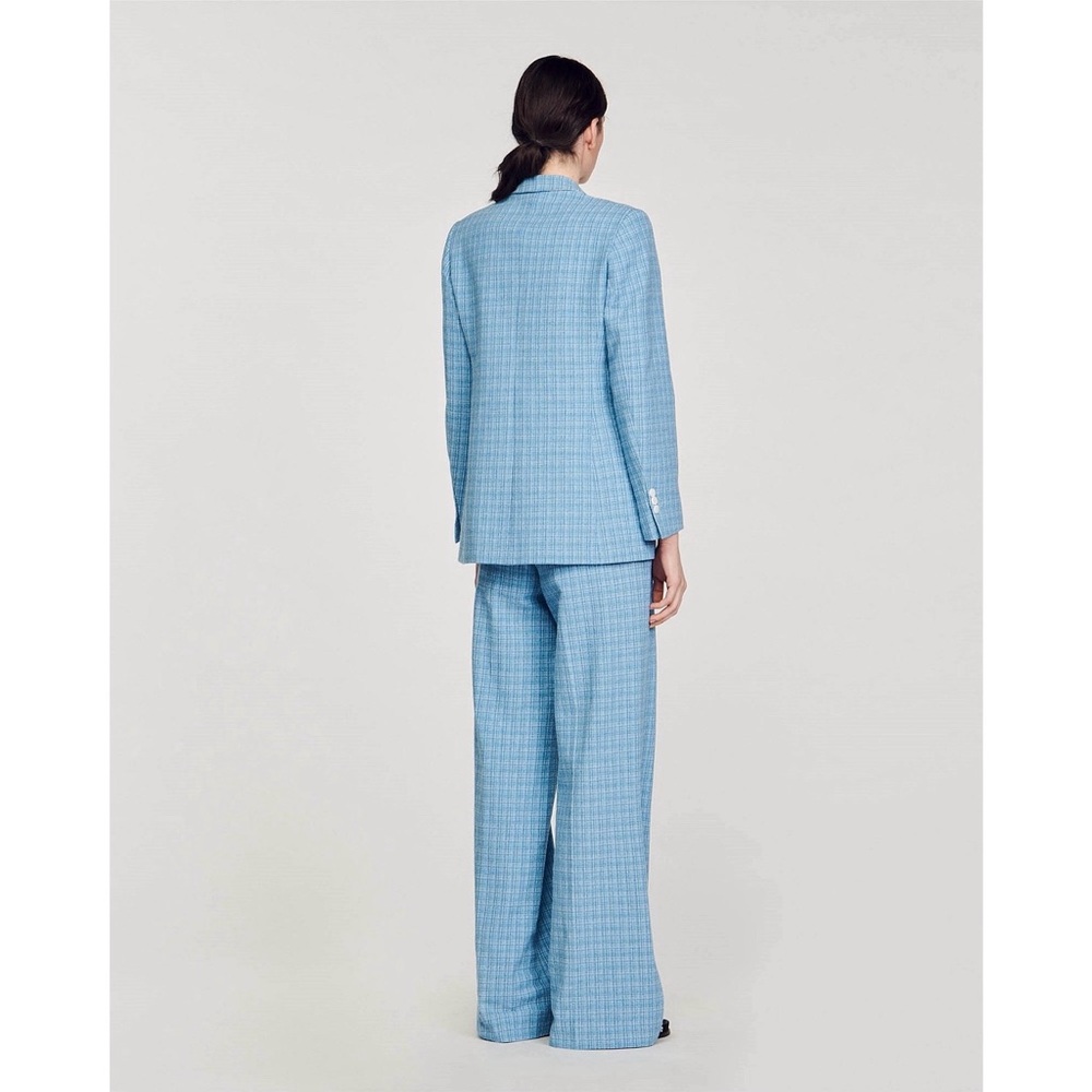 Sandro Nars‎ Double Breasted Tweed Blazer in Blue - Picture 4 of 11
